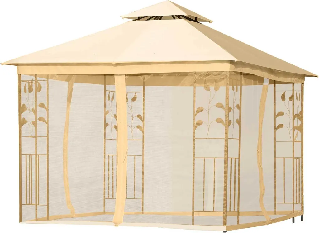 HOMCOM Outsunny Luxus Pavillon 3x3 M Gartenpavillon Mit Doppeldach Partyzelt Mit Seitenteilen Festzelt Gartenzelt Pagode Beige 5 HOMCOM Outsunny Luxus Pavillon 3x3 M Gartenpavillon Mit Doppeldach Partyzelt Mit Seitenteilen Festzelt Gartenzelt Pagode Beige – Bild 5