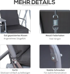 Outsunny Hollywoodschaukel Gartenschaukel Schaukel 2-Sitzer Mit Sonnendach Grau 175 X 112 X 165cm -Angebote Moos Traum Store 0126474e2320c3c935a497d69bbceb73