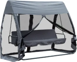 Outsunny Hollywoodschaukel Schaukelbank Gartenliege 3-Sitzer Mit Seitenwänden Grau 240x140x197cm