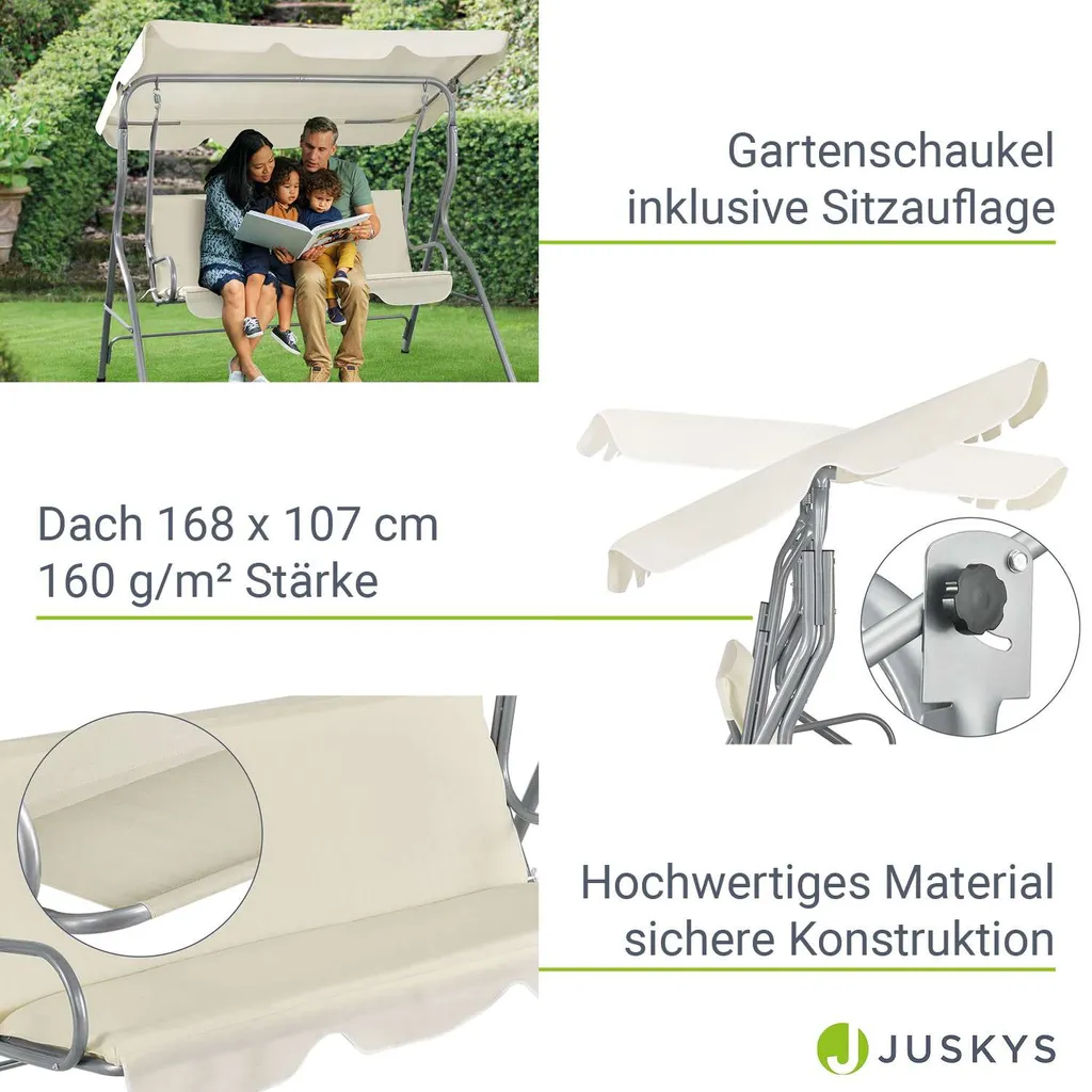 Juskys Hollywoodschaukel 3-Sitzer Mit Dach & Sitzauflage – Gartenschaukel 200 Kg Belastbar – Schaukelbank Für Garten & Terrasse - Beige 4 Juskys Hollywoodschaukel 3-Sitzer Mit Dach & Sitzauflage – Gartenschaukel 200 Kg Belastbar – Schaukelbank Für Garten & Terrasse - Beige – Bild 4