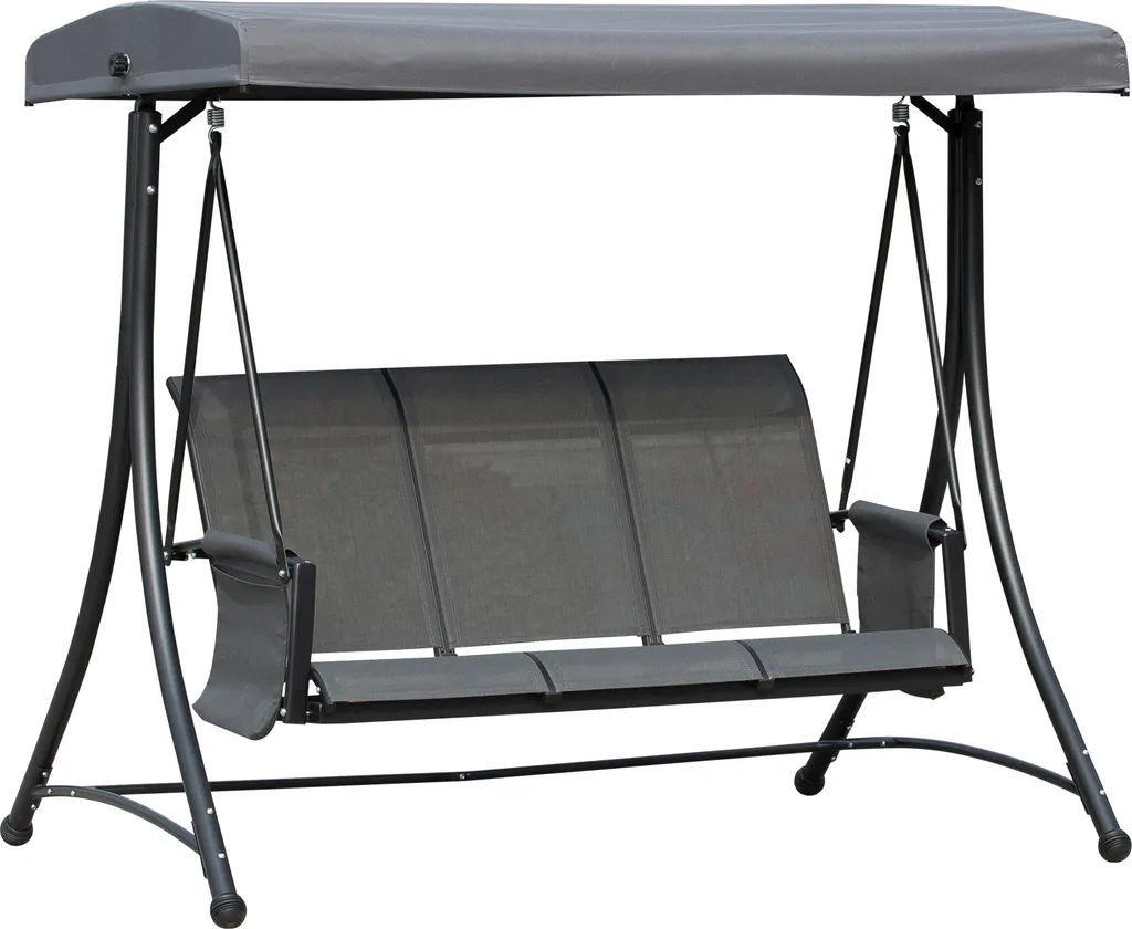 Outsunny 3-Sitzer Hollywoodschaukel, Gartenschaukel Mit Sonnendach, Schaukelbank Mit Ablage, Aluminium, Grau, 196 X 128 X 172 Cm 1 Outsunny 3-Sitzer Hollywoodschaukel, Gartenschaukel Mit Sonnendach, Schaukelbank Mit Ablage, Aluminium, Grau, 196 X 128 X 172 Cm