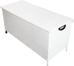 KMH® Polyrattan Kissentruhe Mit Rollen Weiß