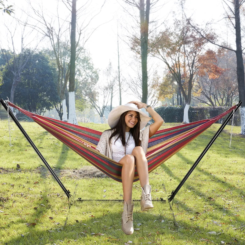 COSTWAY Hängemattengestell Hängemattenständer Hängemattenhalter Metall Schwarz Nur Gestell, Ohne Hängematte (325 X 100 X 106 Cm) 2 COSTWAY Hängemattengestell Hängemattenständer Hängemattenhalter Metall Schwarz Nur Gestell, Ohne Hängematte (325 X 100 X 106 Cm) – Bild 2