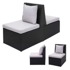 2x Poly-Rattan Sessel HWC-G16, Lounge-Rattanstuhl Gartenstuhl, Gastronomie Schwarz, Kissen Hellgrau