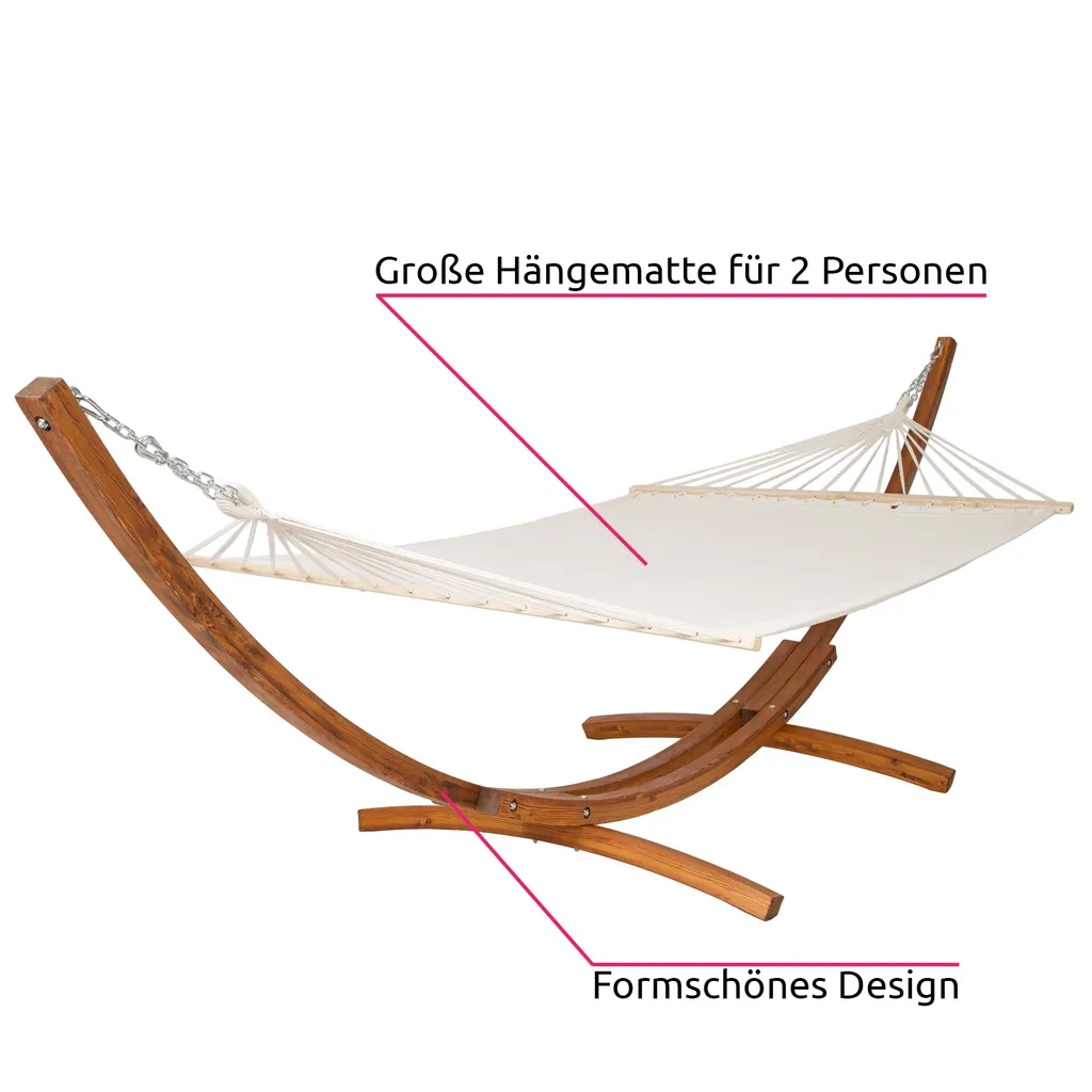 Tectake XXL Hängematte Thorsten Mit Holzgestell Für 2 Personen - Weiß 4 Tectake XXL Hängematte Thorsten Mit Holzgestell Für 2 Personen - Weiß – Bild 4