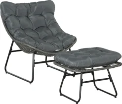 Outsunny Rattan Relaxsessel Mit Fußhocker Gartensessel Outdoor Rattanstuhl Mit Kissen Stahl Polyester Grau 69 X 76 X 70 Cm