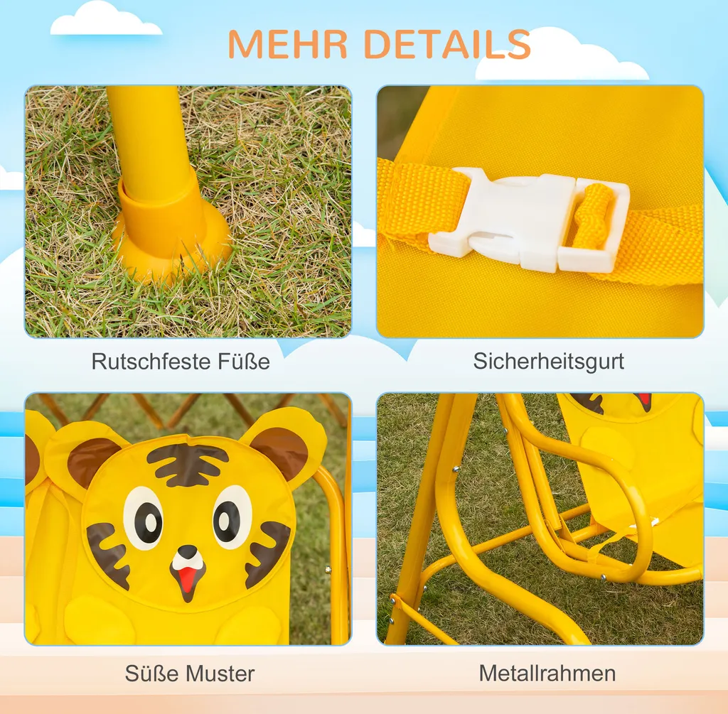 Outsunny Kinder Hollywoodschaukel 2-Sitzer Kinderschaukel Mit Verstellbarem Sonnendach Gartenschaukel Für 3-6 Jahre Kinder Metall Gelb 110 X 74 X 113 Cm 5 Outsunny Kinder Hollywoodschaukel 2-Sitzer Kinderschaukel Mit Verstellbarem Sonnendach Gartenschaukel Für 3-6 Jahre Kinder Metall Gelb 110 X 74 X 113 Cm – Bild 5