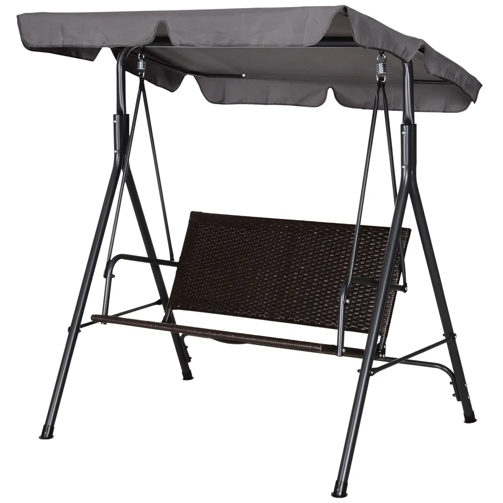 Outsunny Rattan Hollywoodschaukel, 2-Sitzer Gartenschaukel, Schaukelbank, Verstellbares Sonnendach, Stahlrahmen 140 X 110 X 151 Cm 1 Outsunny Rattan Hollywoodschaukel, 2-Sitzer Gartenschaukel, Schaukelbank, Verstellbares Sonnendach, Stahlrahmen 140 X 110 X 151 Cm