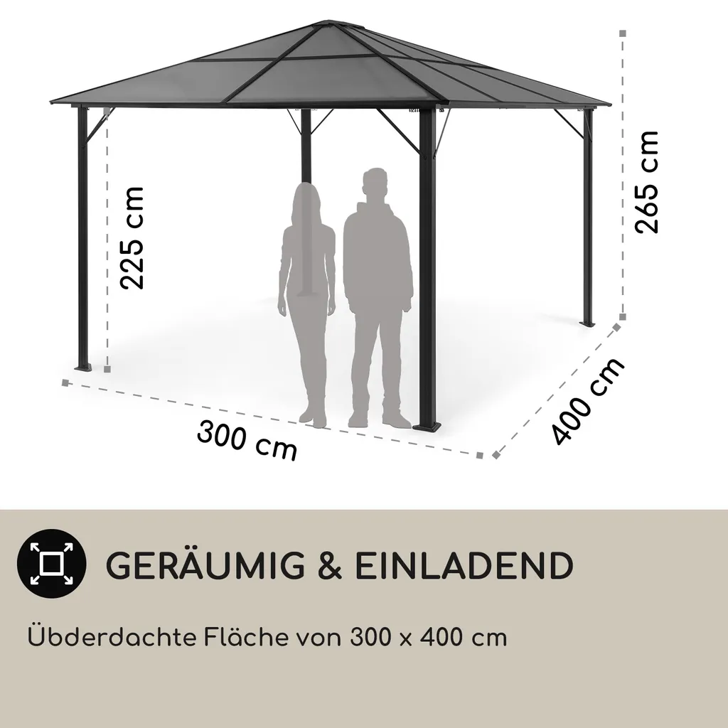 Blumfeldt Pantheon Cortina Pavillon Wasserdicht, Stabil & Winterfest, Terrassenüberdachung Sturmfest, Gartenpavillon Mit Durchsichtigem Festem Dach, Metall-Pergola Mit Hardtop, Pavillon 3x4 M, Schwarz 4 Blumfeldt Pantheon Cortina Pavillon Wasserdicht, Stabil & Winterfest, Terrassenüberdachung Sturmfest, Gartenpavillon Mit Durchsichtigem Festem Dach, Metall-Pergola Mit Hardtop, Pavillon 3x4 M, Schwarz – Bild 4