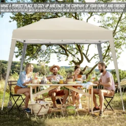 Jago® Pavillon - 3x3m, Wasserdicht, UV-Schutz, Klappbar, Höhenverstellbar, Mit Tasche, Garten, Anthrazit/Beige/Braun - Gartenpavillon, Gartenzelt (Beige) -Angebote Moos Traum Store 0df2c4edfc6997e4eca7c871fca47c7d