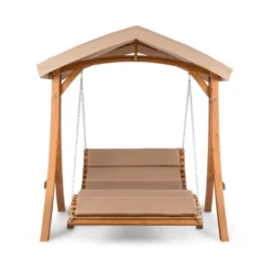 Blumfeldt Bermuda - Hollywoodschaukel , Gartenschaukel , Sitzfläche:130 Cm , Belastung: Max. 240 Kg , Lärchenholz , Weichholz , Witterungsbeständig , Sonnendach , 5 Cm Polyester Sitz-Kissen , Beige -Angebote Moos Traum Store 10b3691169e26e8f293681688433f79c