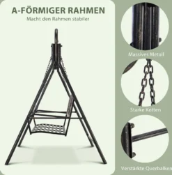 Outsunny Gartenschaukel Für 2 Personen, Hollywoodschaukel, Schaukelbank, Metall, Bronze, 167 X 123 X 175 Cm