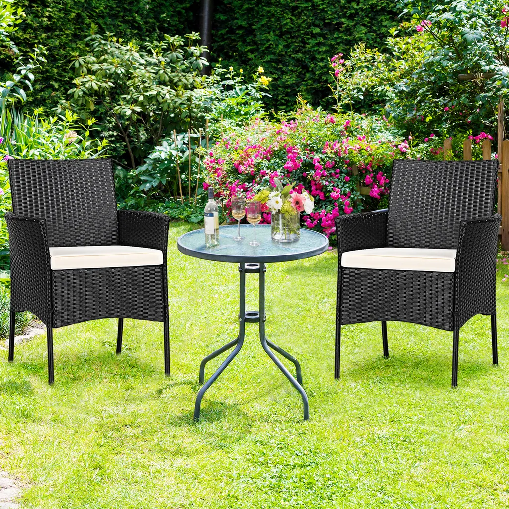 COSTWAY 2er Rattan Stühle Set Gartenstuhl Polyrattan Mit Sitzkissen Rückenlehne & Armlehne 3 COSTWAY 2er Rattan Stühle Set Gartenstuhl Polyrattan Mit Sitzkissen Rückenlehne & Armlehne – Bild 3