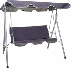 Hollywoodschaukel HWC-D61, Gartenschaukel Hängeschaukel Bank, 3-Sitzer UV 50+ Verstellbares Dach 197x185cm Dunkelgrau