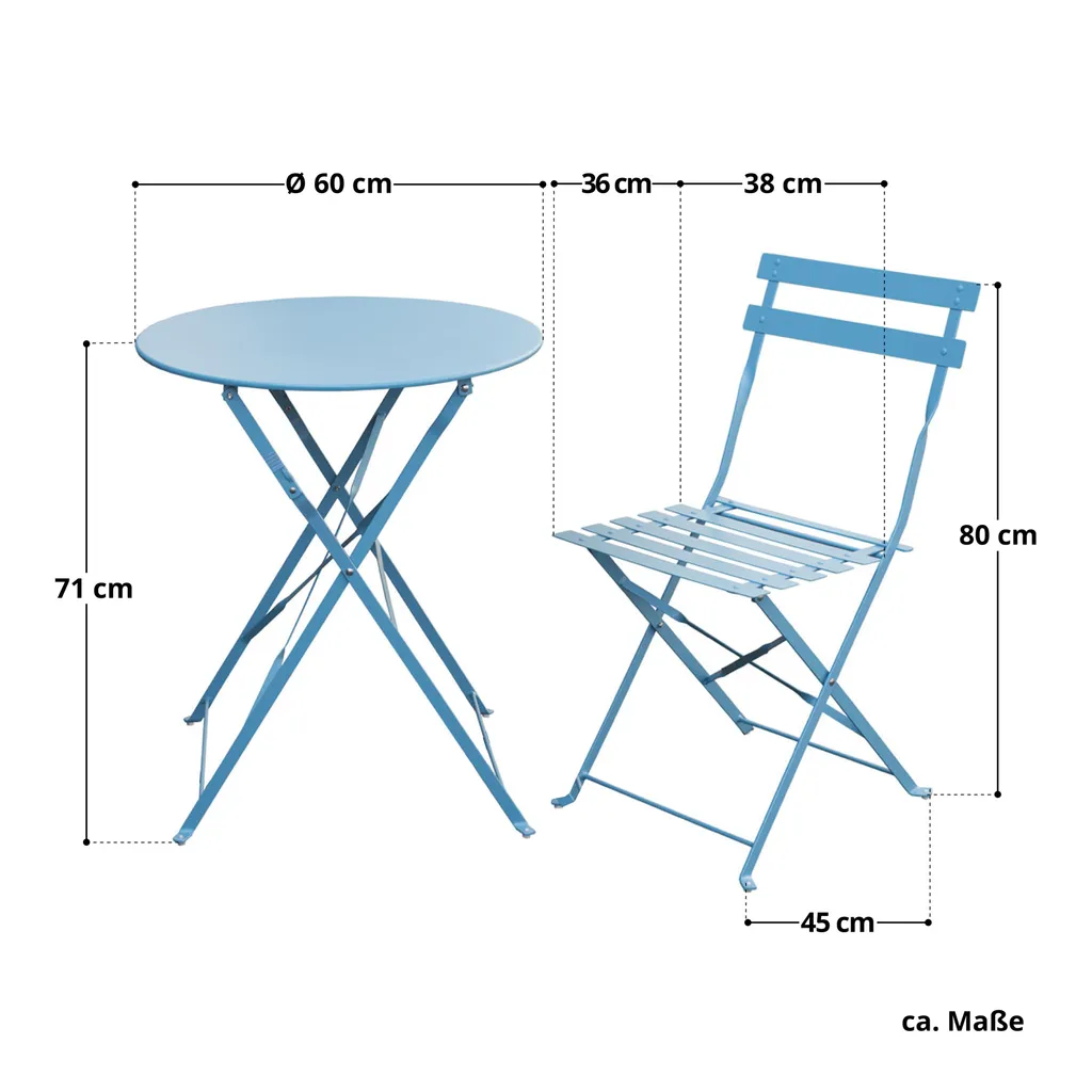 SVITA Bistro-Set 3-teilig Garten-Set Garnitur Metall-Möbel Stuhl Tisch Klapp-Möbel Balkon-Set Blau 4 SVITA Bistro-Set 3-teilig Garten-Set Garnitur Metall-Möbel Stuhl Tisch Klapp-Möbel Balkon-Set Blau – Bild 4