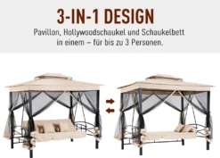 Outsunny Hollywoodschaukel Gartenschaukel Schaukel Mit Seitenwänden 3-Sitzer Beige 230 X 149 X 232cm -Angebote Moos Traum Store 19fcaa572283b4be9bd6ee4089d7fe59