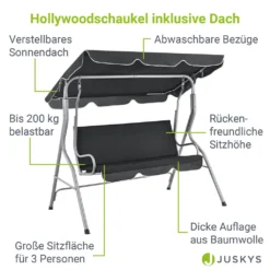 Juskys Hollywoodschaukel 3-Sitzer Mit Dach & Sitzauflage – Gartenschaukel 200 Kg Belastbar – Schaukelbank Für Garten & Terrasse - Grau -Angebote Moos Traum Store 1a510aa04b3d99009595080e23226ba1