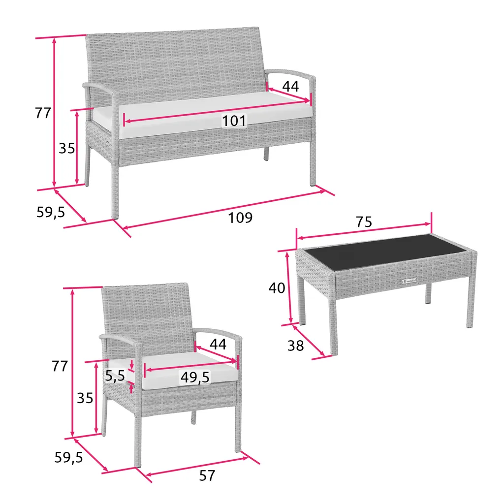 Tectake Rattan Sitzgruppe Sparta 3+1 - Grau 6 Tectake Rattan Sitzgruppe Sparta 3+1 - Grau – Bild 6