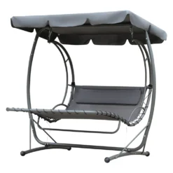 Outsunny Schwebeliege Schwingliege Hollywoodschaukel Doppelliege Mit Dach Metall Grau
