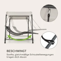 Blumfeldt Palermo - Doppel-Schaukel-Liege, Gartenliege, Stahlrahmen, Sonnendach: 200 X 144 Cm (BxT), Liegefläche: 130 X 207 Cm (BxT), Einfacher Aufbau, 2 Höhenverstellbare Kopfkissen, Grau -Angebote Moos Traum Store 1c7e3f37ed9f89a52ac04c4ee7656157