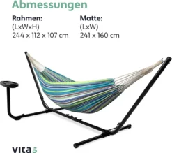 VITA5 Hängematte Mit Gestell Outdoor - Hängematte 2 Personen Für Garten & Balkon - Doppelhängematte Mit Getränkehalter- Tragbare Hängematte 200kg Belastbarkeit (Grün/Blau Cupholder) -Angebote Moos Traum Store 1cb08f0bc3f9fd1714ff6ba904f2c105