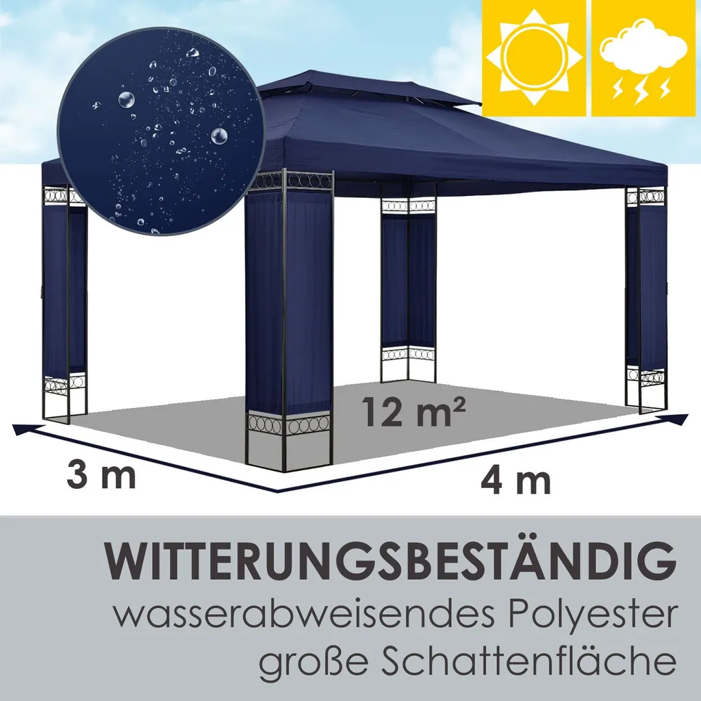 Juskys Pavillon Capri 3x4m Mit Doppeldach - Wasserabweisend & Stabil - Garten Feiern & Feste - Partyzelt Gartenpavillon Gartenzelt Outdoor Blau 5 Juskys Pavillon Capri 3x4m Mit Doppeldach - Wasserabweisend & Stabil - Garten Feiern & Feste - Partyzelt Gartenpavillon Gartenzelt Outdoor Blau – Bild 5