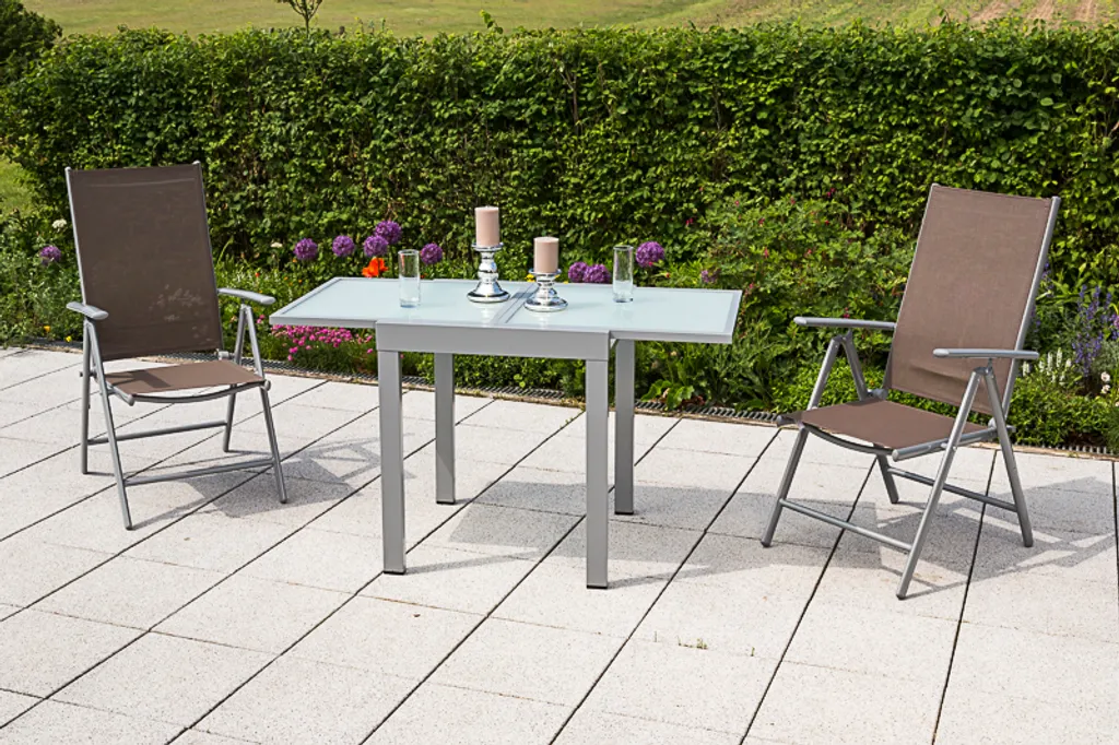 Merxx Gartenmöbelset Amalfi 3tlg. Aluminium, Textil Silber, Marineblau 7 Merxx Gartenmöbelset Amalfi 3tlg. Aluminium, Textil Silber, Marineblau – Bild 7