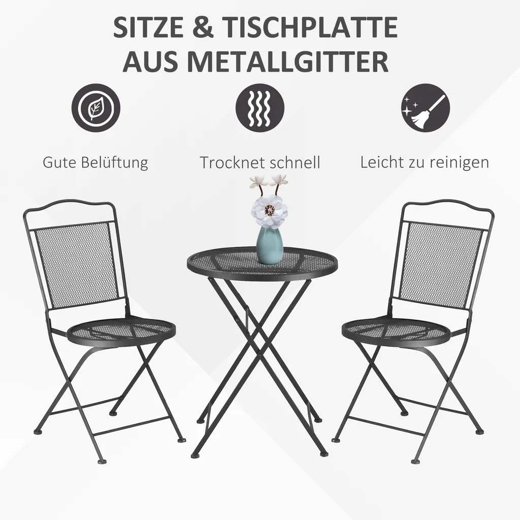 Outsunny Sitzgruppe 3-teilige Essgruppe Bistro-Set Gartenmöbel-Set Balkonmöbel Set 1 Tisch+2 Stühle Mit Schirmloch Terrasse Metall Schwarz 6 Outsunny Sitzgruppe 3-teilige Essgruppe Bistro-Set Gartenmöbel-Set Balkonmöbel Set 1 Tisch+2 Stühle Mit Schirmloch Terrasse Metall Schwarz – Bild 6
