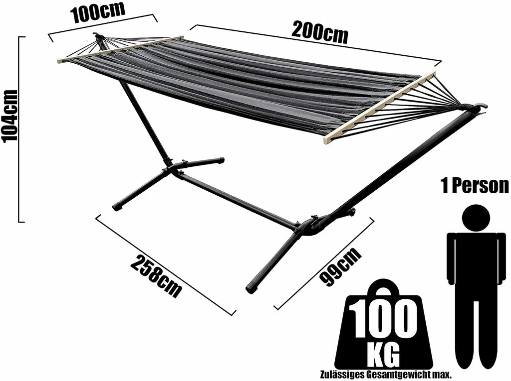 Hängemattengestell Inklusive Hängematte (bis 100Kg) 2 Hängemattengestell Inklusive Hängematte (bis 100Kg) – Bild 2