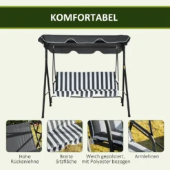Outsunny Hollywoodschaukel Gartenschaukel Schaukelbank 3-Sitzer Mit Dach Stahl Grau+weiß 172 X 120 X 153cm -Angebote Moos Traum Store 1fb7c12dc3089ee737f2bde85ddd6b7c