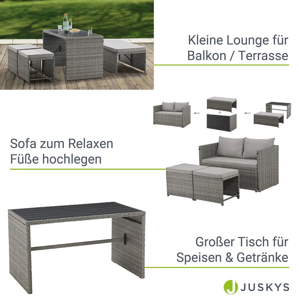 Juskys 2in1 Polyrattan Relax Gartenmöbel Set Jamaika - Tisch, Gartenlounge Sofa - Balkonmöbel Sitzgruppe Für Balkon, Garten - Outdoor Lounge Grau 4 Juskys 2in1 Polyrattan Relax Gartenmöbel Set Jamaika - Tisch, Gartenlounge Sofa - Balkonmöbel Sitzgruppe Für Balkon, Garten - Outdoor Lounge Grau – Bild 4