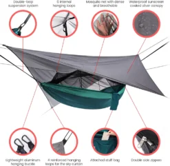 Topchances Camping Hängematte Mit Moskitonetz Und Tarp, Reise Zeltplane Für Outdoor,Wandern,Trekking (Grau+Dunkelgrün) 12 Topchances Camping Hängematte Mit Moskitonetz Und Tarp, Reise Zeltplane Für Outdoor,Wandern,Trekking (Grau+Dunkelgrün) -Angebote Moos Traum Store 2028214550c92a46425b19132d05b947