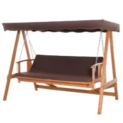 Outsunny Hollywoodschaukel Gartenschaukel Mit Sonnendach Liege-Funktion Braun