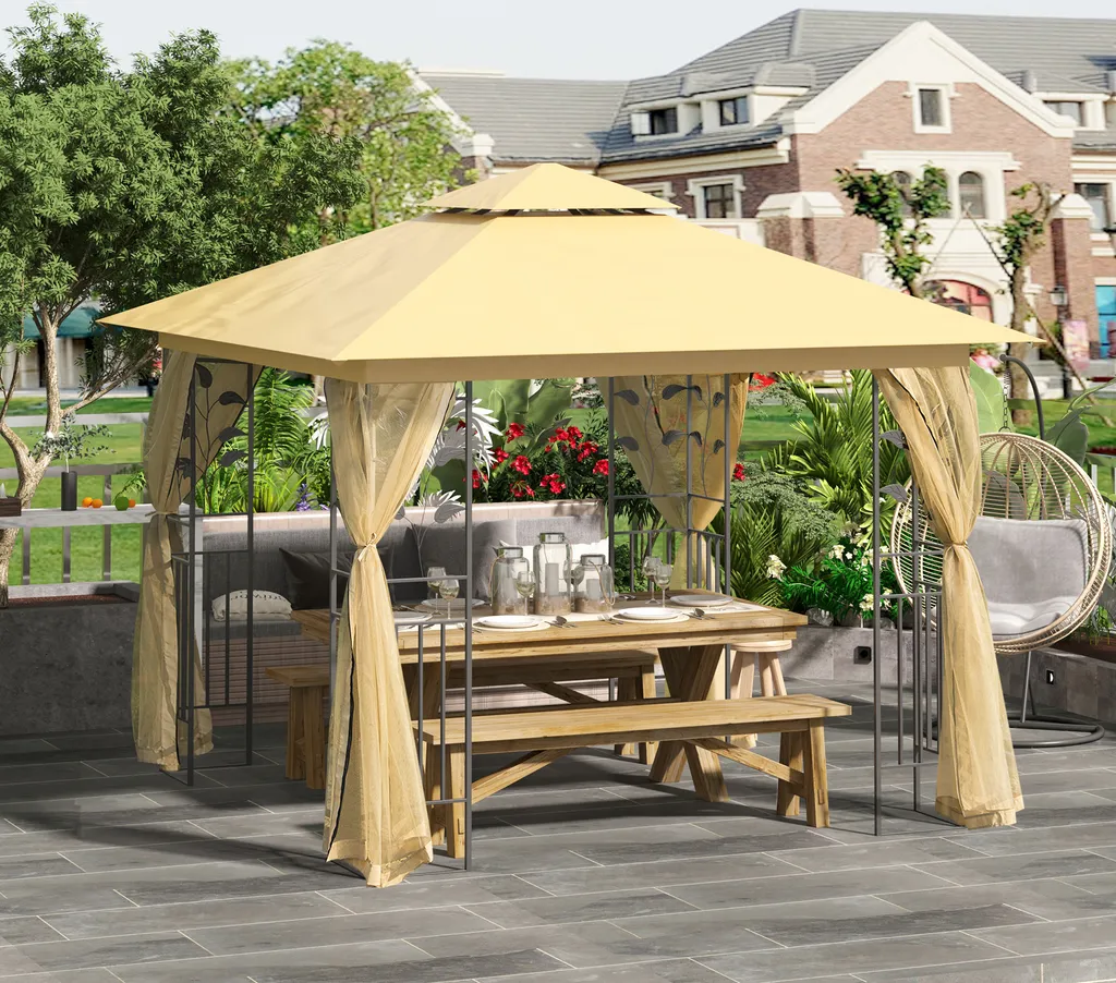 HOMCOM Outsunny Luxus Pavillon 3x3 M Gartenpavillon Mit Doppeldach Partyzelt Mit Seitenteilen Festzelt Gartenzelt Pagode Beige 2 HOMCOM Outsunny Luxus Pavillon 3x3 M Gartenpavillon Mit Doppeldach Partyzelt Mit Seitenteilen Festzelt Gartenzelt Pagode Beige – Bild 2