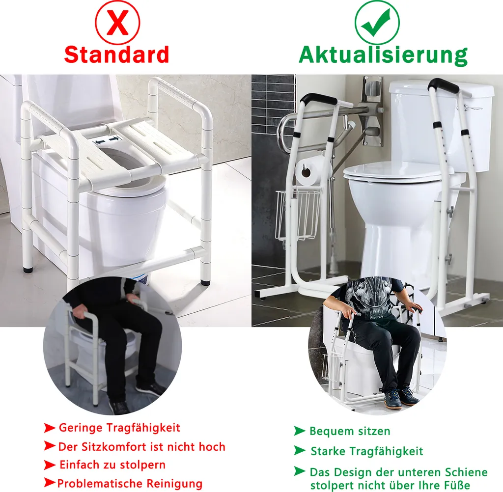 LARS360 Mobile Aufstehhilfe Toiletten Höhenverstellbar Mit Ablagekorb - Toiletten Stützgestell Haltegriff Höhenverstellbar Für Bad, Belastbar Bis 200 Kg 7 LARS360 Mobile Aufstehhilfe Toiletten Höhenverstellbar Mit Ablagekorb - Toiletten Stützgestell Haltegriff Höhenverstellbar Für Bad, Belastbar Bis 200 Kg – Bild 7