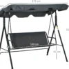 Outsunny Hollywoodschaukel Gartenschaukel Schaukelbank 3-Sitzer Mit Dach Stahl Grau+Schwarz 172 X 120 X 153cm
