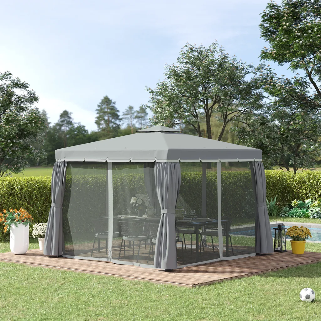 Outsunny Gartenpavillon Pavillon 3 X 3 M Gartenzelt Mit Doppeldach Festzelt Partyzelt Mit 4 X Seitenteile Moskitonetz Wetterfest Aluminium Polyester Dunkelgrau 2 Outsunny Gartenpavillon Pavillon 3 X 3 M Gartenzelt Mit Doppeldach Festzelt Partyzelt Mit 4 X Seitenteile Moskitonetz Wetterfest Aluminium Polyester Dunkelgrau – Bild 2