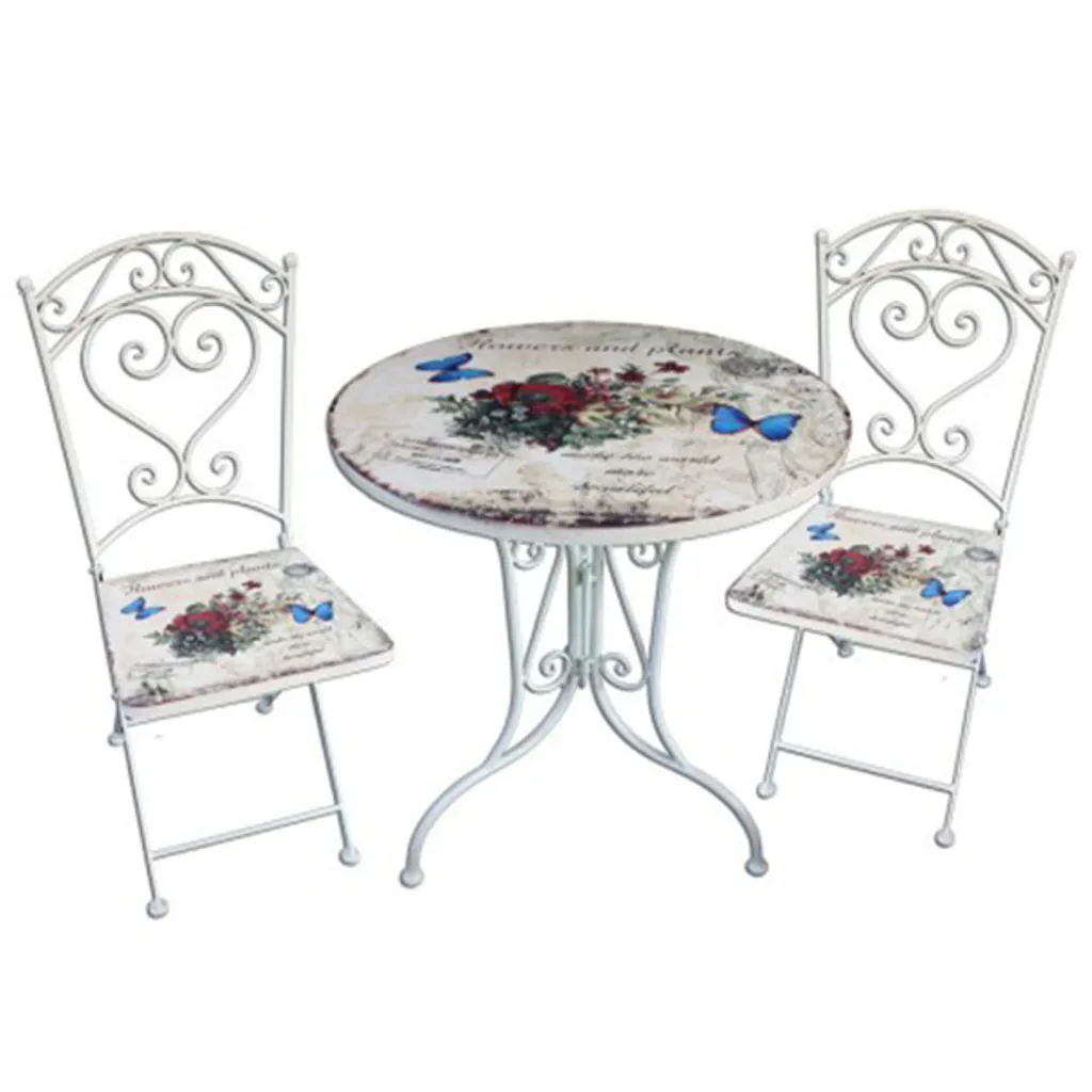 3tlg. Landhaus Bistro Set Balkon Terrasse Metall Antik Shabby Weiß Sitzgruppe 6 3tlg. Landhaus Bistro Set Balkon Terrasse Metall Antik Shabby Weiß Sitzgruppe – Bild 6