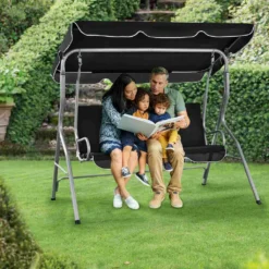 Juskys Hollywoodschaukel 3-Sitzer Mit Dach & Sitzauflage – Gartenschaukel 200 Kg Belastbar – Schaukelbank Für Garten & Terrasse - Schwarz -Angebote Moos Traum Store 269c745ab0313b7246ace88c50bbdaeb