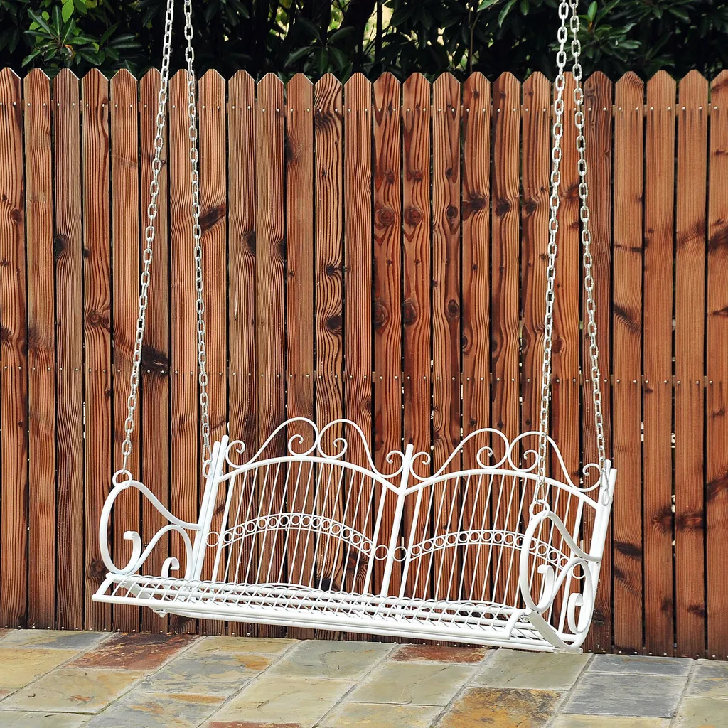 Outsunny Hängebank Schaukel Bank Gartenschaukel Mit Ketten, Metall, Weiß, 118x58x57cm 5 Outsunny Hängebank Schaukel Bank Gartenschaukel Mit Ketten, Metall, Weiß, 118x58x57cm – Bild 5