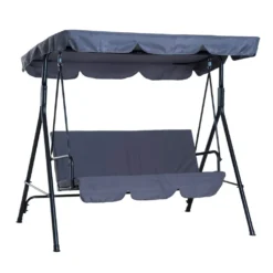 Outsunny Hollywoodschaukel Gartenschaukel Schaukelbank 3-Sitzer Mit Dach Stahl Grau 172x110x152cm