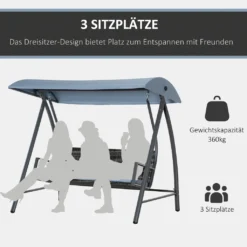 Outsunny Hollywoodschaukel Gartenschaukel 3-Sitzer Mit Dach Polyrattan+Metall Grau 198 X 124 X 179 Cm -Angebote Moos Traum Store 28065ac5131bdc3970951cab11cfcbd9