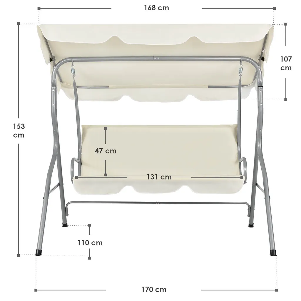 Juskys Hollywoodschaukel 3-Sitzer Mit Dach & Sitzauflage – Gartenschaukel 200 Kg Belastbar – Schaukelbank Für Garten & Terrasse - Beige 2 Juskys Hollywoodschaukel 3-Sitzer Mit Dach & Sitzauflage – Gartenschaukel 200 Kg Belastbar – Schaukelbank Für Garten & Terrasse - Beige – Bild 2