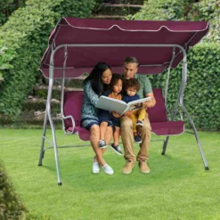 Juskys Hollywoodschaukel 3-Sitzer Mit Dach & Sitzauflage – Gartenschaukel 200 Kg Belastbar – Schaukelbank Für Garten & Terrasse - Rot -Angebote Moos Traum Store 2a85169bd8ba61694aaa239c60fe79d9