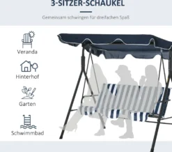 Outsunny Hollywoodschaukel Gartenschaukel Schaukelbank 3-Sitzer Mit Dach Stahl Blau 172 X 120 X 153cm -Angebote Moos Traum Store 2b96bd4b3e1a506bcc8b92ca4c24a66c