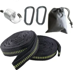 Hängemattenbefestigung, Schaukelbefestigung, Baum-Aufhängeset, 3 M X 2,5 Cm, Max. 500 Kg, 15 Stück, 1 Ring, 2 Karabiner, Hängesessel-Zubehör, Stahlfedern Für Camping, Wandern, Outdoor-Reisen
