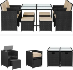 SONGMICS 9er Set, Balkonmöbel, Esstisch Und Stühle, Aus PE-Rattan, Terrassenmöbel GGF009B02 -Angebote Moos Traum Store 33a65e122b054bb03c22e76fd96ca84b