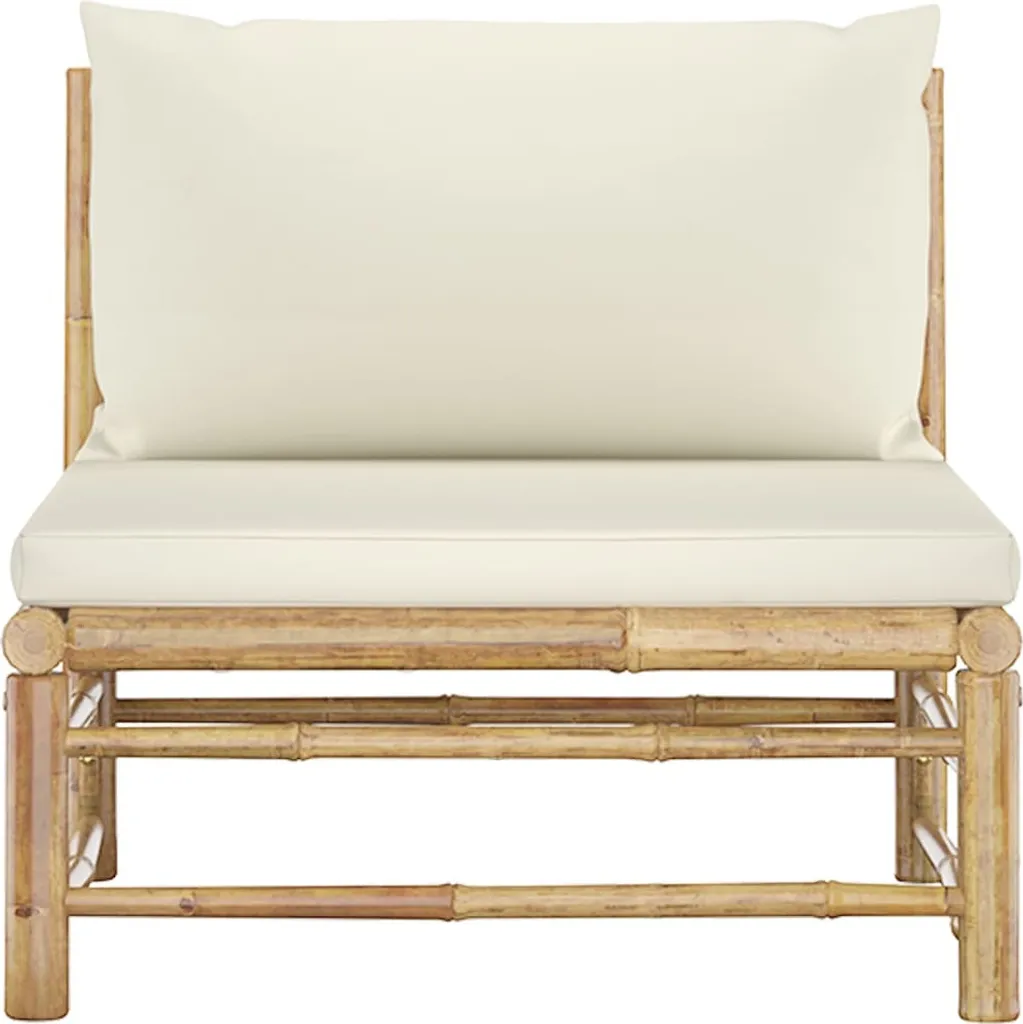 VidaXL Garten-Mittelsofa Mit Kissen Cremeweiß Bambus 2 VidaXL Garten-Mittelsofa Mit Kissen Cremeweiß Bambus – Bild 2
