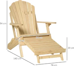 Outsunny Adirondack-Gartenstuhl Mit Fußstütze Klappbar Gartenliege Outdoor Gartenmöbel Kiefernholz Natur 78 X 140 X 94 Cm -Angebote Moos Traum Store 3541619113353c6ec16a36a363642f2c