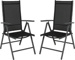 SVITA Gartenstühle Hochlehner Klappbar Campingstuhl Klappsessel 2er Set Metall Schwarz